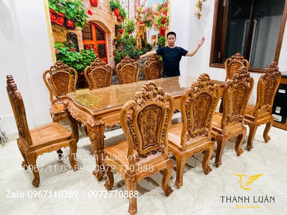 Bộ Bàn Ghế Ăn Mẫu Hoa Lan Tây Louis Gỗ Gõ Đỏ
