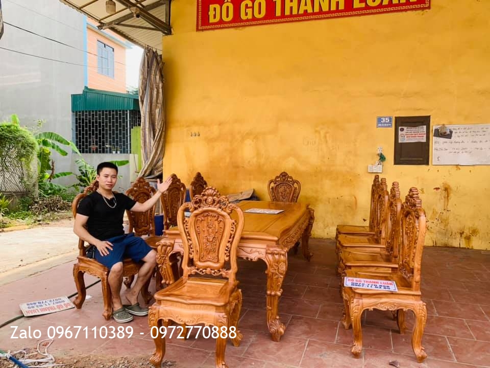 Bộ Bàn Ghế Ăn Mẫu Hoa Lan Tây Louis Gỗ Gõ Đỏ.
