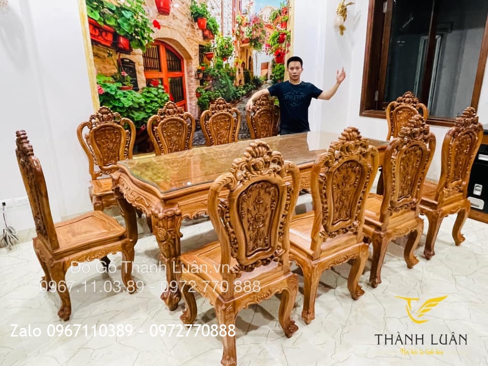 Bộ Bàn Ghế Ăn Mẫu Hoa Lan Tây Louis Gỗ Gõ Đỏ.