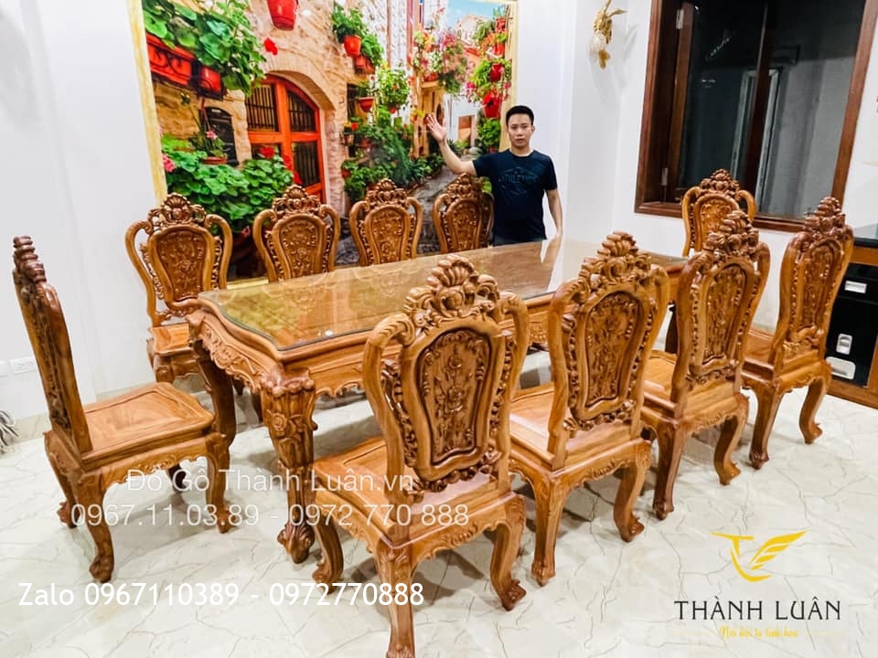Bộ Bàn Ghế Ăn Mẫu Hoa Lan Tây Louis Gỗ Gõ Đỏ.