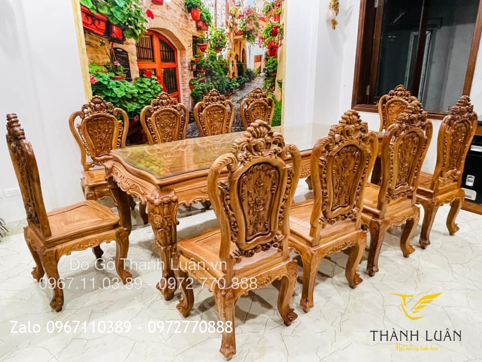 Bộ Bàn Ghế Ăn Mẫu Hoa Lan Tây Louis Gỗ Gõ Đỏ