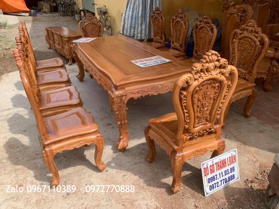 Bộ Bàn Ghế Ăn Mẫu Hoa Lan Tây Louis Gỗ Gõ Đỏ: