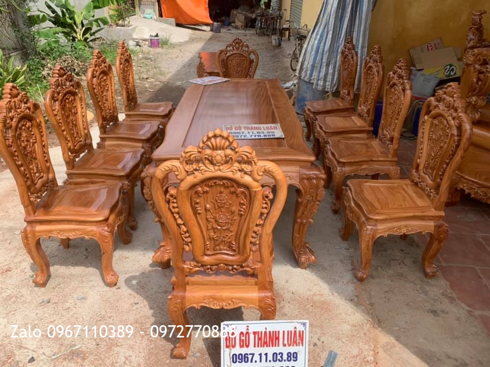 Bộ Bàn Ghế Ăn Mẫu Hoa Lan Tây Louis Gỗ Gõ Đỏ: