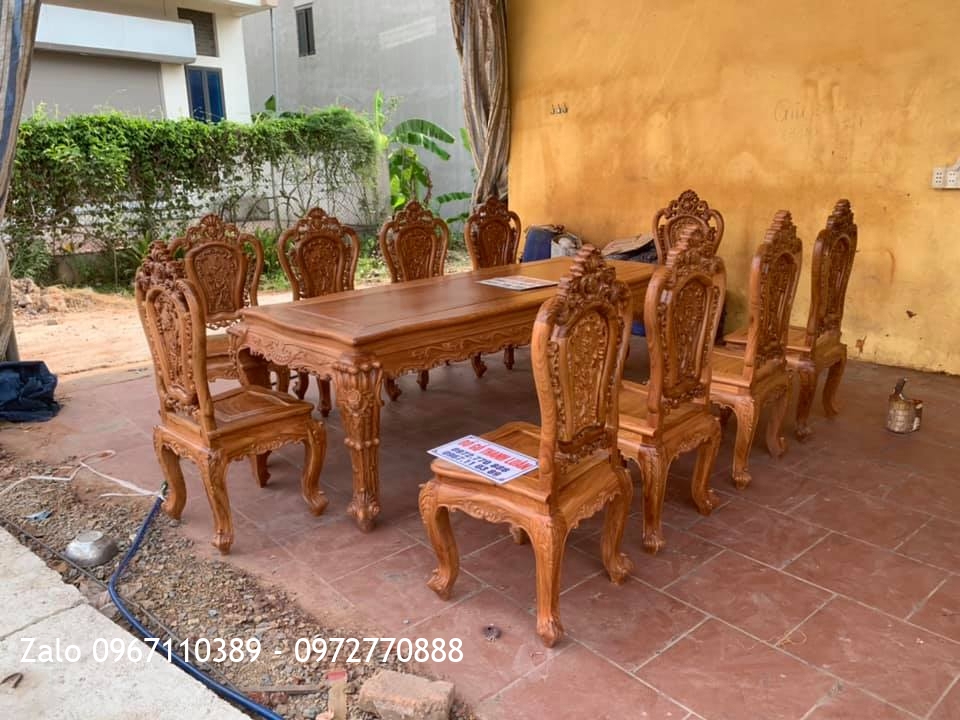 Bộ Bàn Ghế Ăn Mẫu Hoa Lan Tây Louis Gỗ Gõ Đỏ: