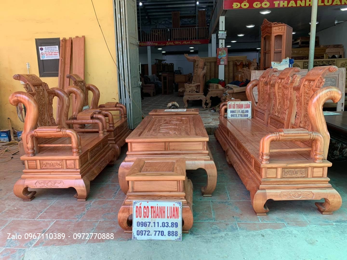 Bộ Bàn Ghế Tần Thuỷ Hoàng Cột 12 Gỗ Hương Đá