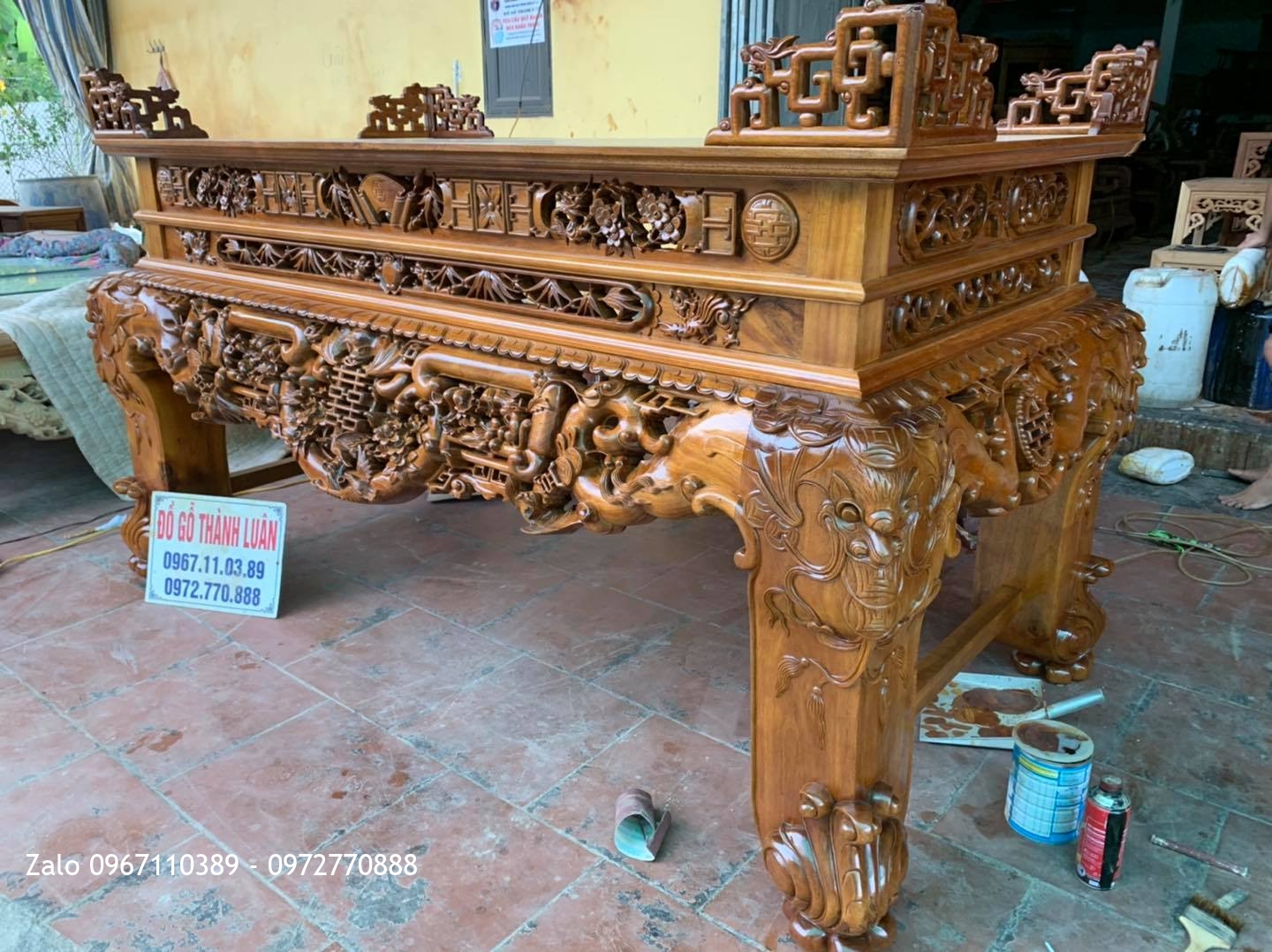 Bộ Sập Thờ Ngũ Phúc Lim Tiền Mai Cài Thọ gỗ gụ khủng