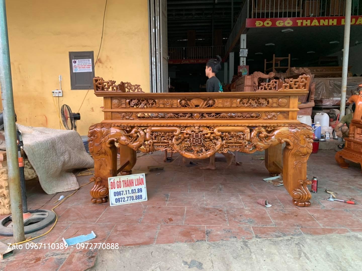 Bộ Sập Thờ Ngũ Phúc Lim Tiền Mai Cài Thọ gỗ gụ khủng