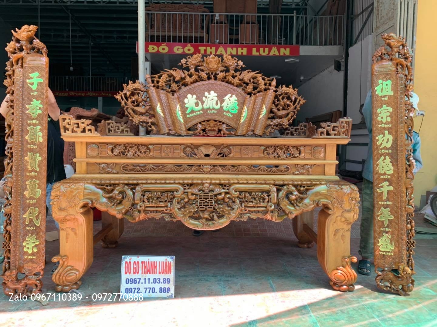 Bộ Sập Thờ Ngũ Phúc Lim Tiền Mai Cài Thọ gỗ gụ khủng.