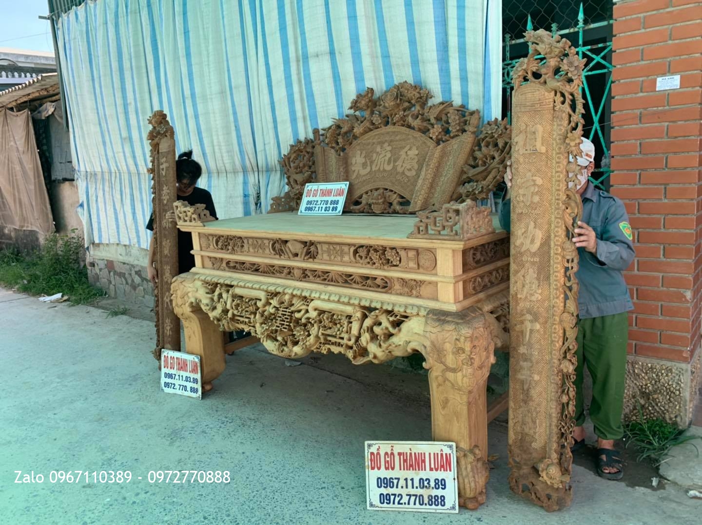 Bộ Sập Thờ Ngũ Phúc Lim Tiền Mai Cài Thọ gỗ gụ khủng.-