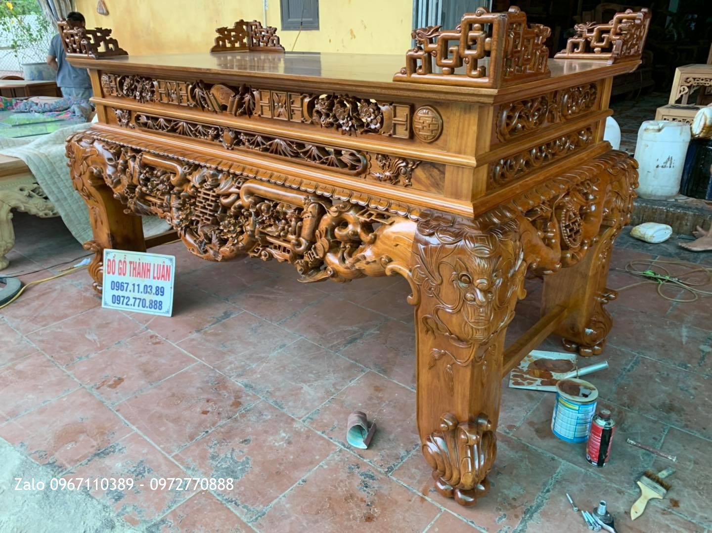 Bộ Sập Thờ Ngũ Phúc Lim Tiền Mai Cài Thọ gỗ gụ khủng.;