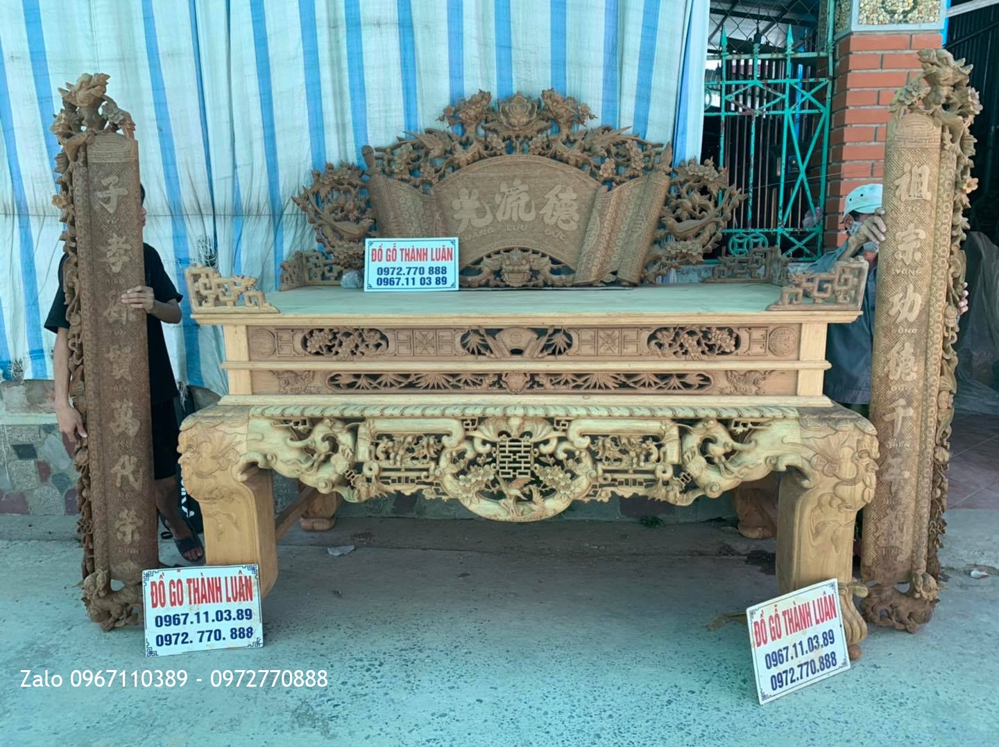 Bộ Sập Thờ Ngũ Phúc Lim Tiền Mai Cài Thọ gỗ gụ khủng..,