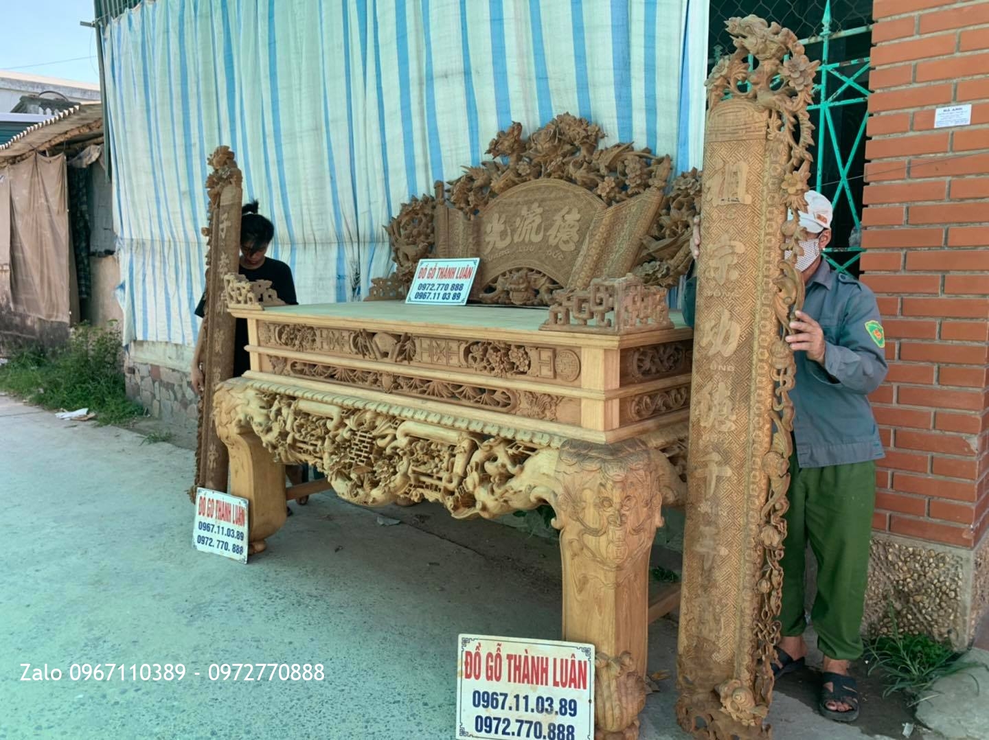 Bộ Sập Thờ Ngũ Phúc Lim Tiền Mai Cài Thọ gỗ gụ khủng....