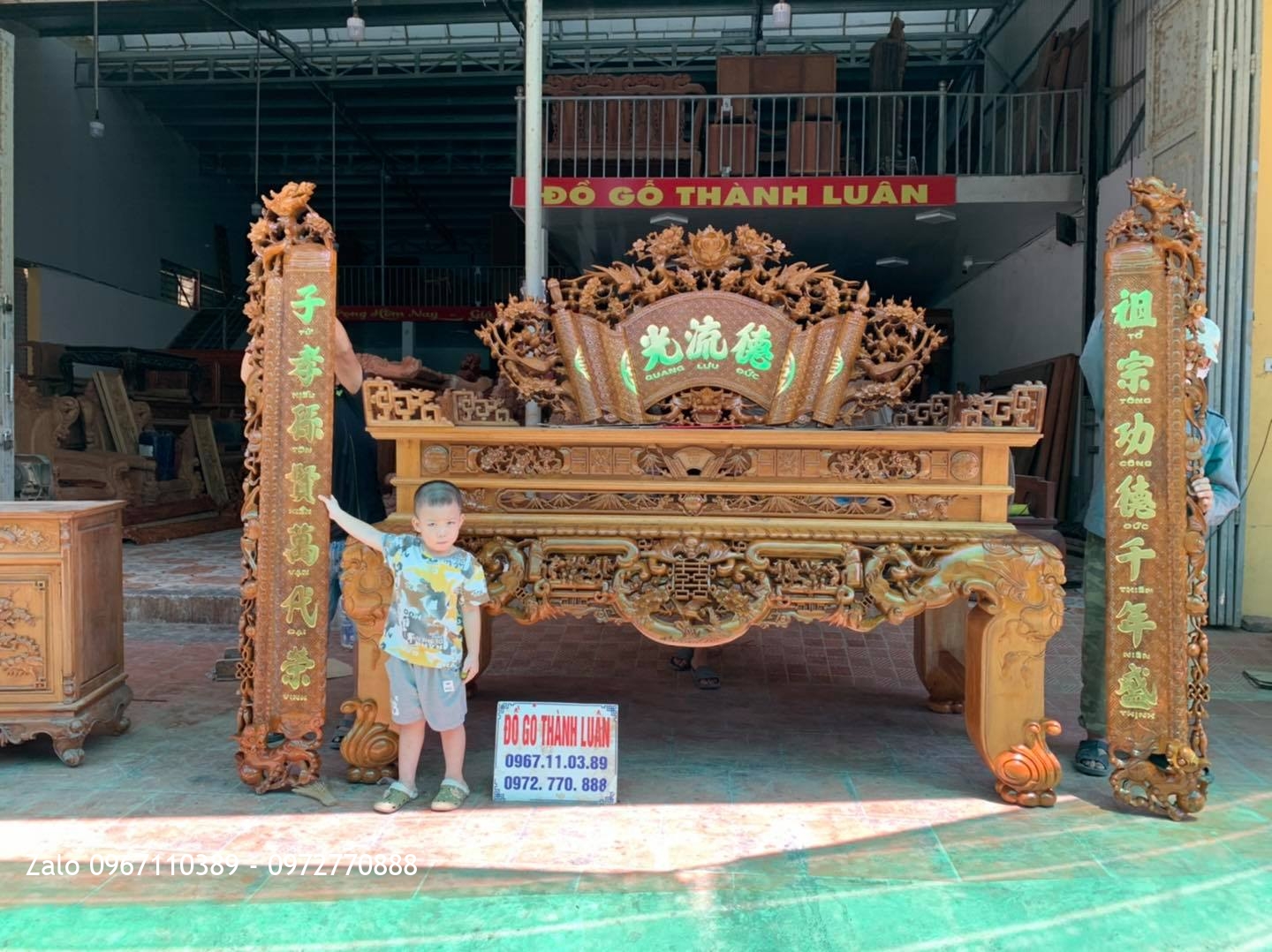 Bộ Sập Thờ Ngũ Phúc Lim Tiền Mai Cài Thọ gỗ gụ khủng..