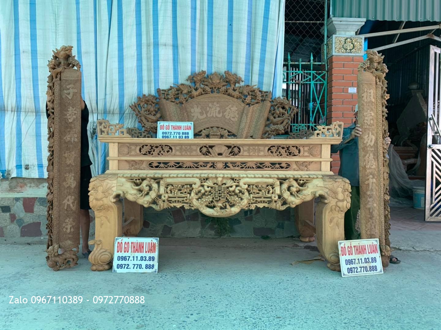 Bộ Sập Thờ Ngũ Phúc Lim Tiền Mai Cài Thọ gỗ gụ khủng..:,