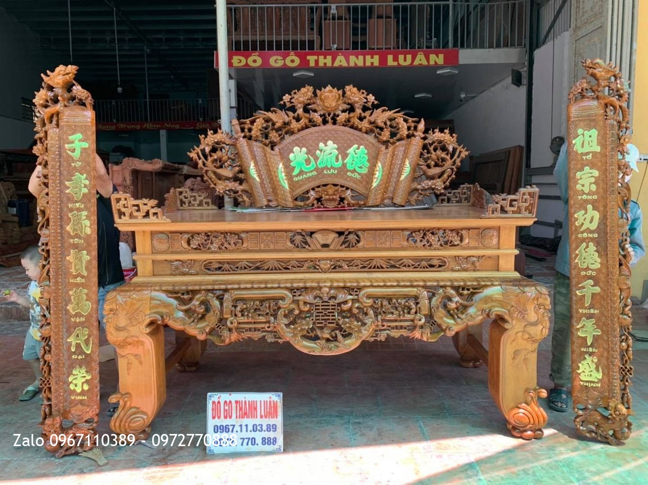 Bộ Sập Thờ Ngũ Phúc Lim Tiền Mai Cài Thọ gỗ gụ khủng.