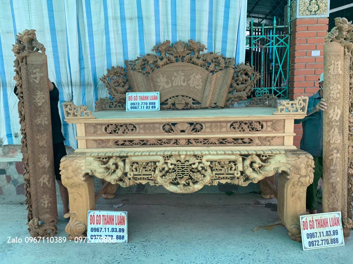 Bộ Sập Thờ Ngũ Phúc Lim Tiền Mai Cài Thọ gỗ gụ khủng.:.