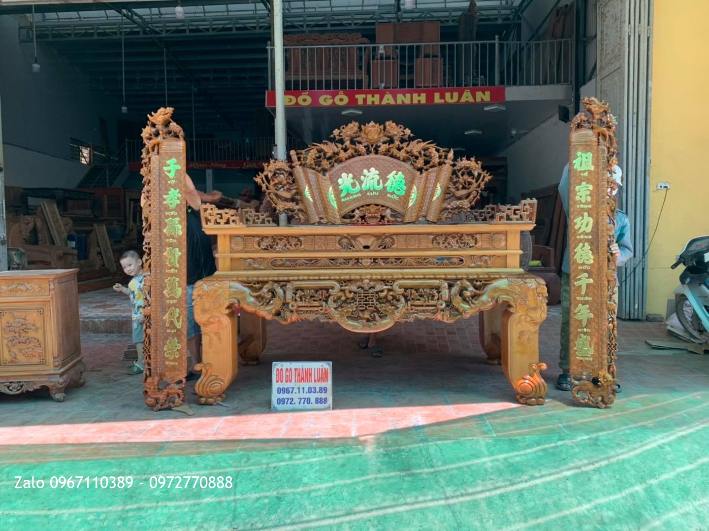 Bộ Sập Thờ Ngũ Phúc Lim Tiền Mai Cài Thọ gỗ gụ khủng.: