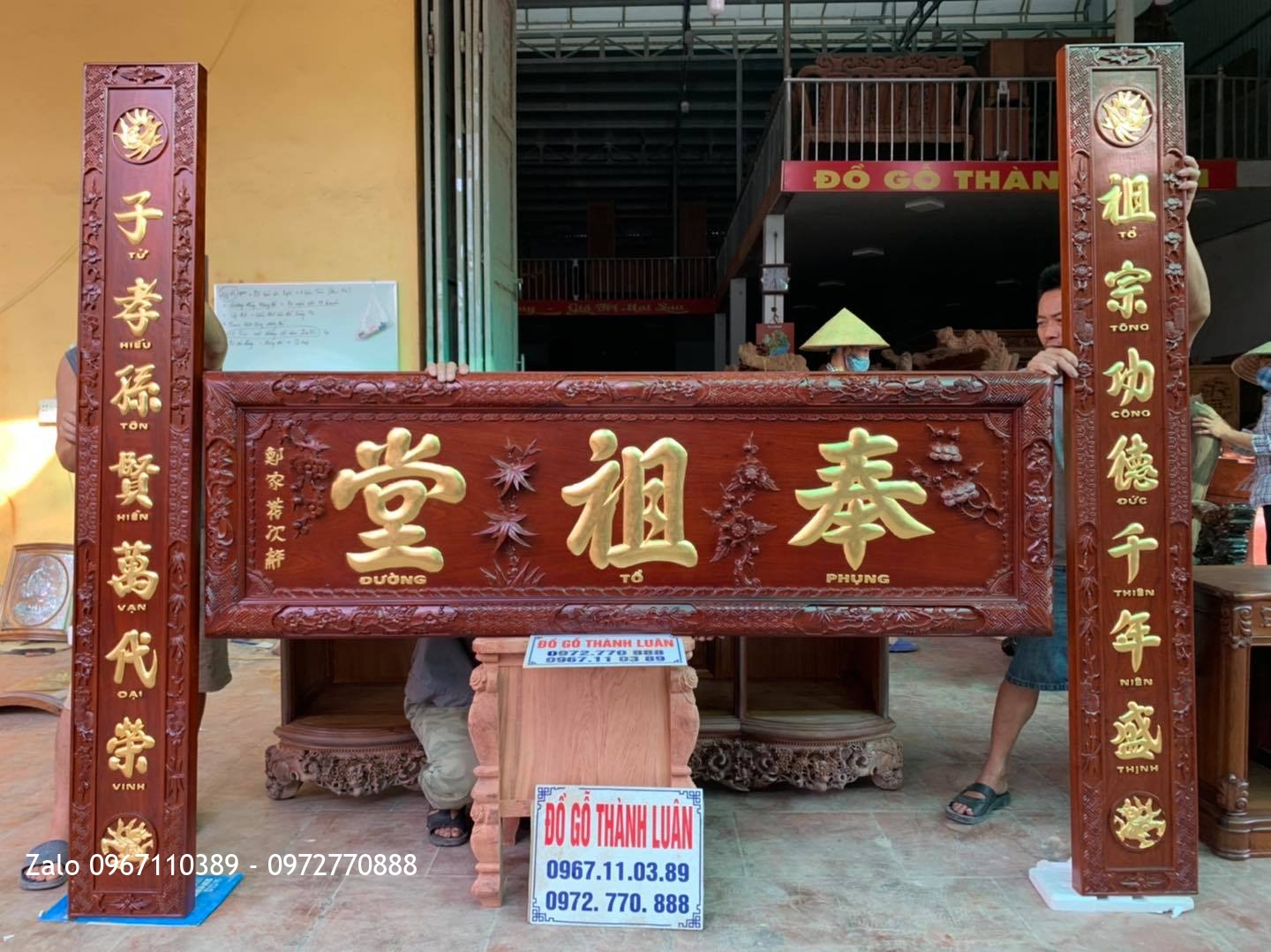 Bộ Hoành Phi Câu Đối Gỗ Hương Đỏ Lào Siêu Đỉnh Cao