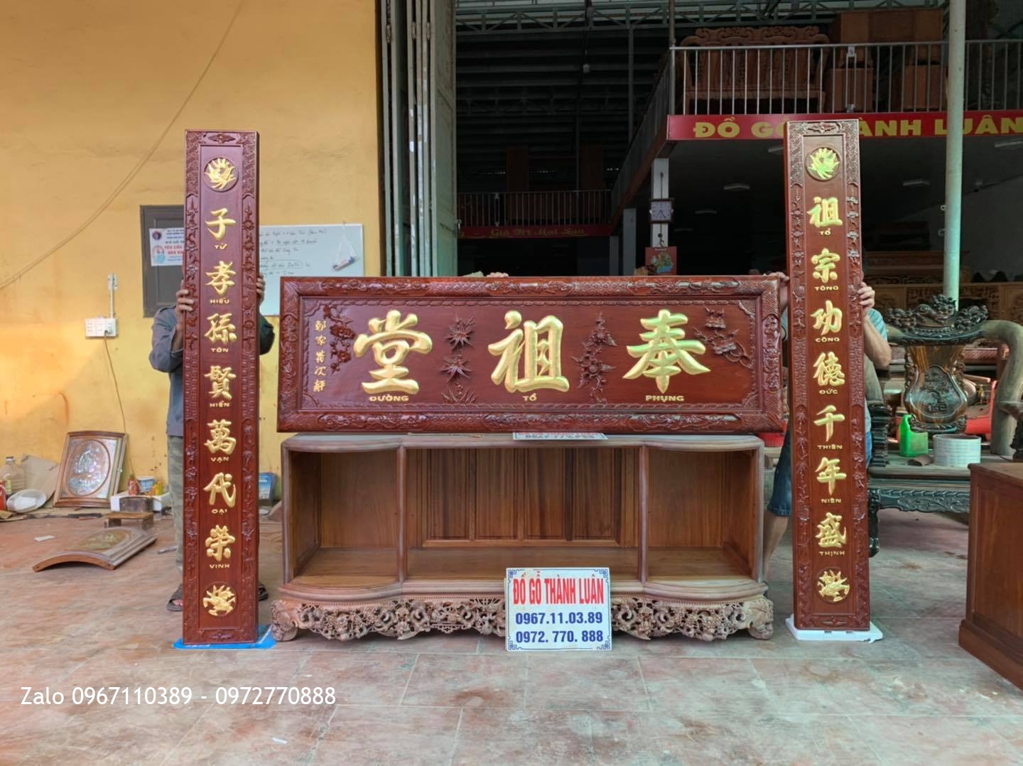 Bộ Hoành Phi Câu Đối Gỗ Hương Đỏ Lào Siêu Đỉnh Cao: