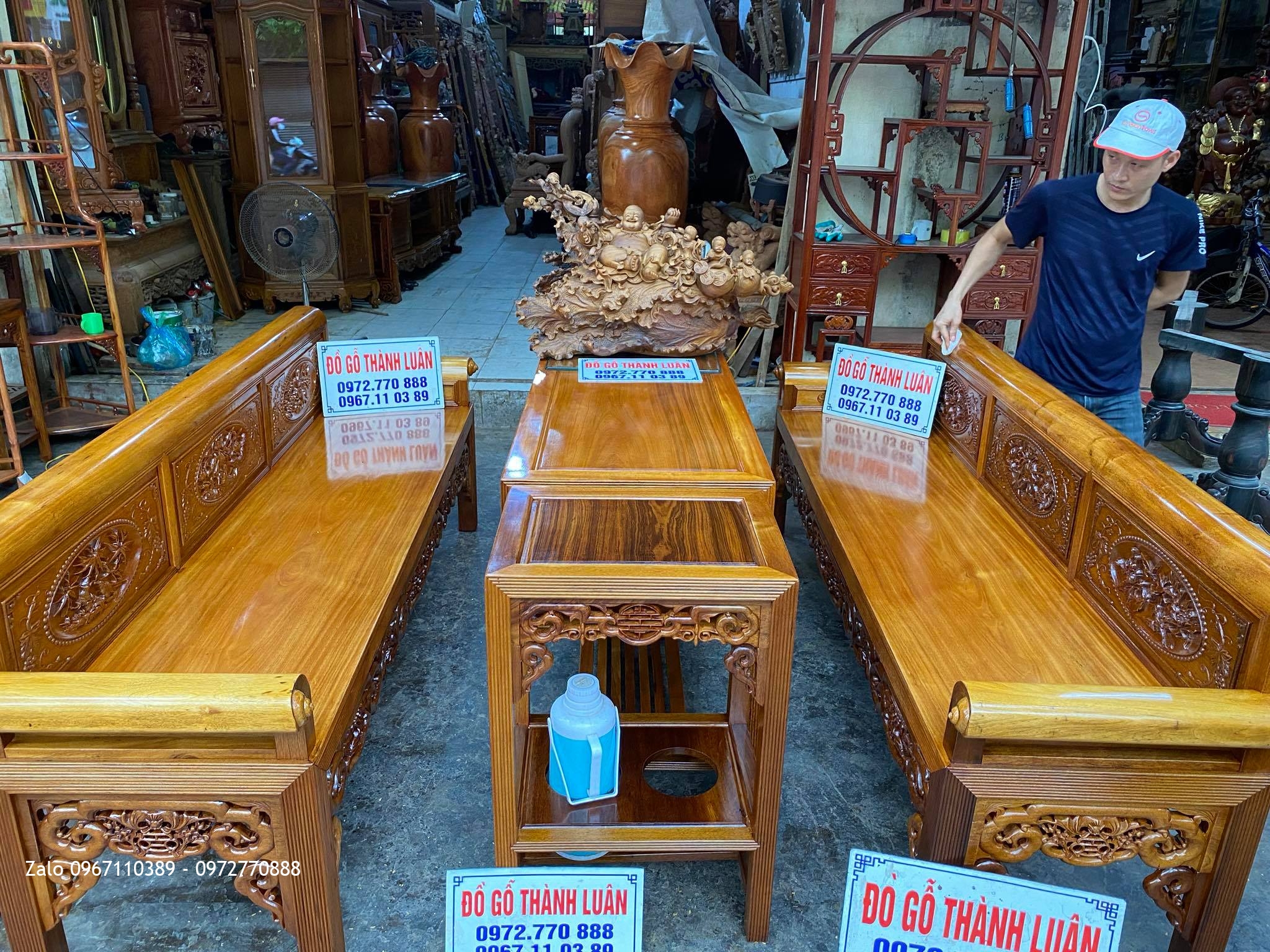 bộ ghế trường kỷ gỗ gụ gồm 4 món:-