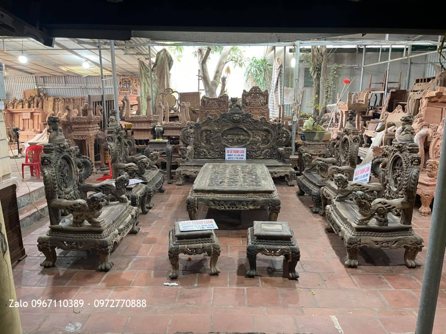 Bộ Bàn Ghế Đỉnh Rồng Gỗ Mun Gồm 12 Món Siêu Víp