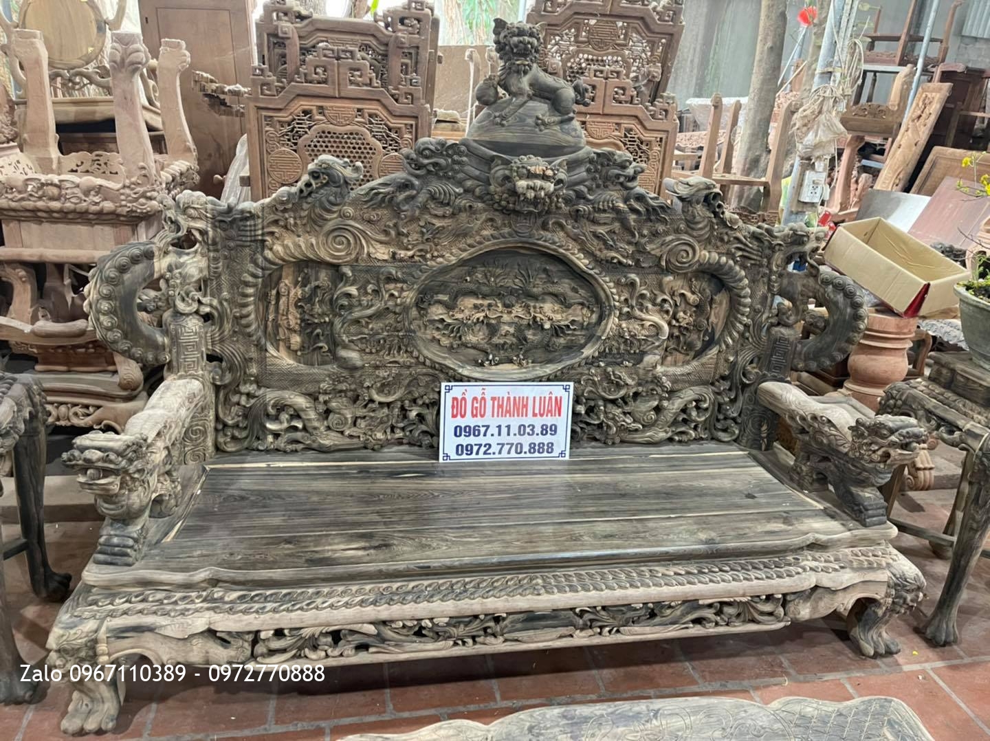 Bộ Bàn Ghế Đỉnh Rồng Gỗ Mun Gồm 12 Món Siêu Víp.: