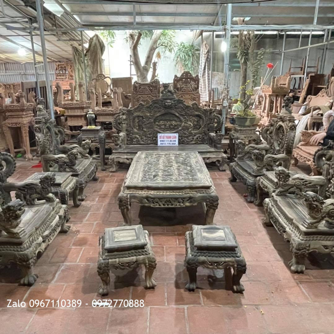 Bộ Bàn Ghế Đỉnh Rồng Gỗ Mun Gồm 12 Món Siêu Víp