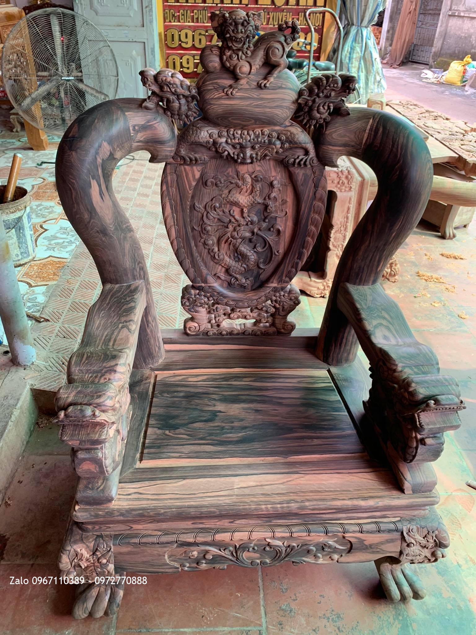 bộ bàn ghế Nghê Bảo Đỉnh gỗ MUn Cột 14 Gồm 10 Món Víp.