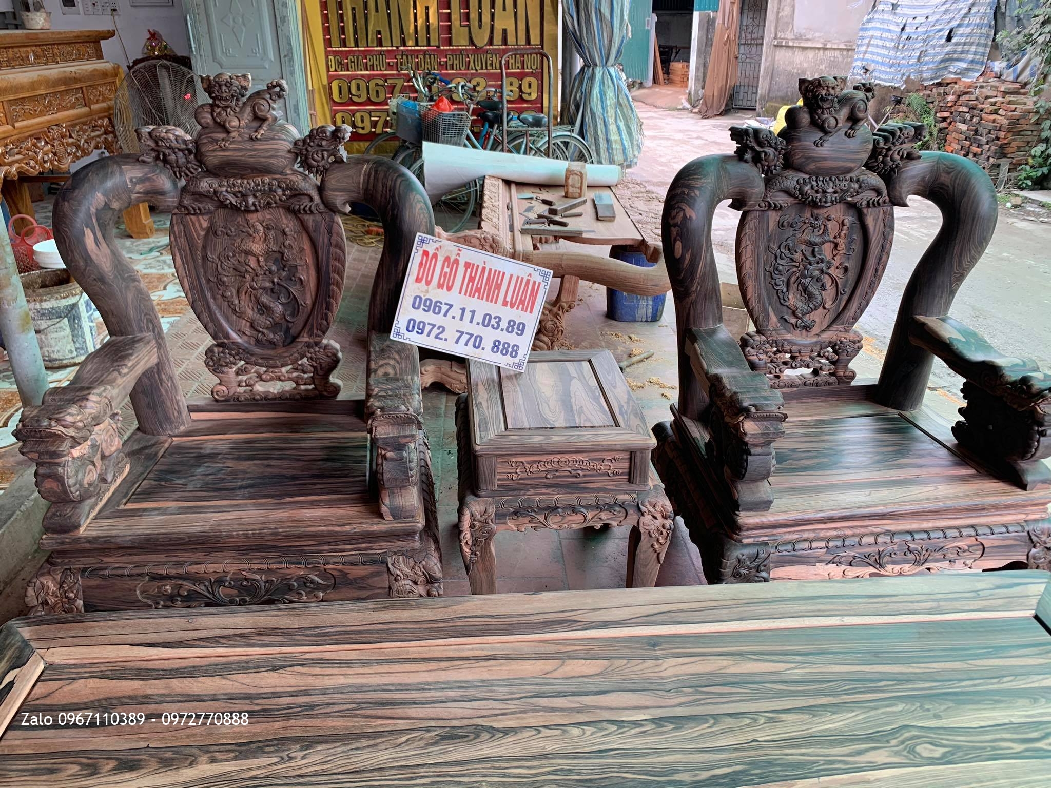 bộ bàn ghế Nghê Bảo Đỉnh gỗ MUn Cột 14 Gồm 10 Món Víp.1