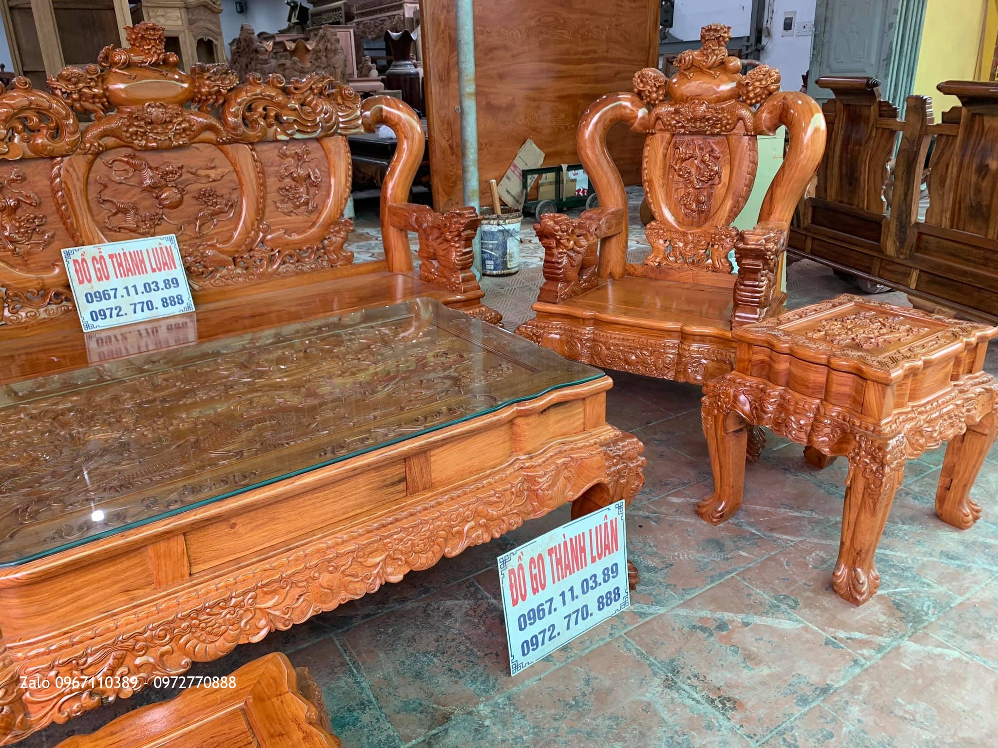 Bộ Bàn Ghế Nghê Bảo Đỉnh Cột 12 Gồm 6 Món Siêu Víp Giá BÌnh Dân