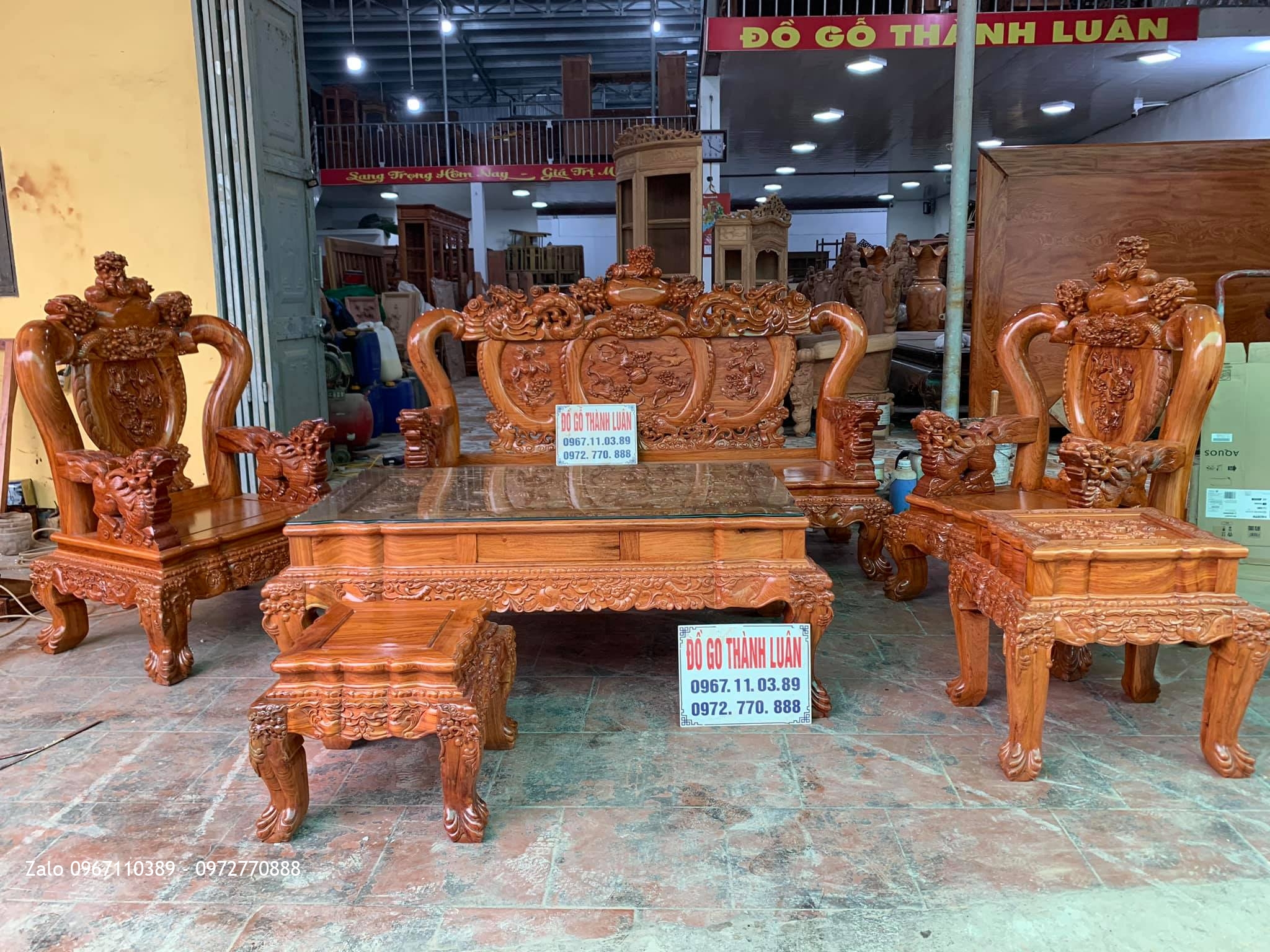 Bộ Bàn Ghế Nghê Bảo Đỉnh Cột 12 Gồm 6 Món Siêu Víp Giá BÌnh Dân