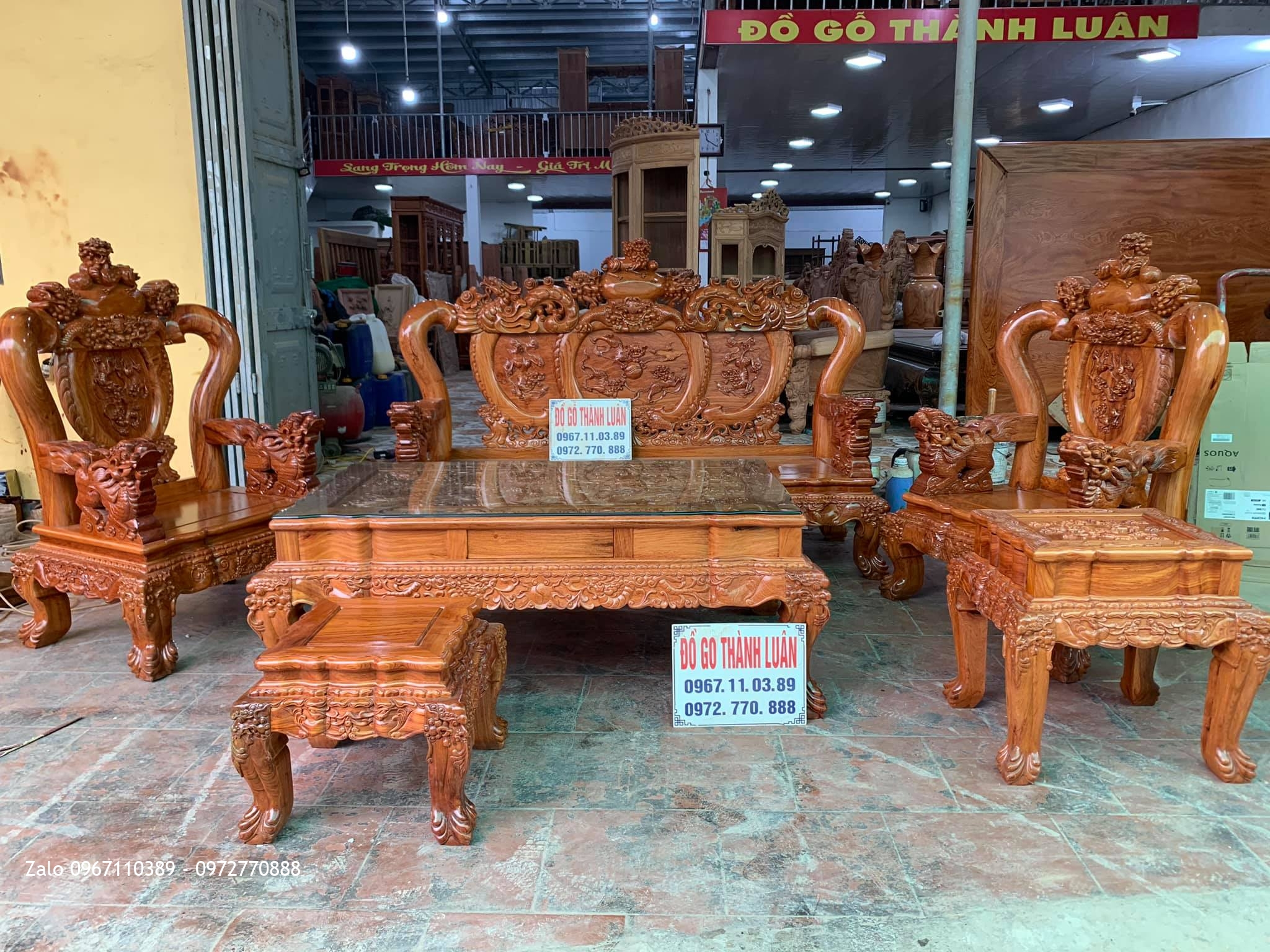 Bộ Bàn Ghế Nghê Bảo Đỉnh Cột 12 Gồm 6 Món Siêu Víp Giá BÌnh Dân