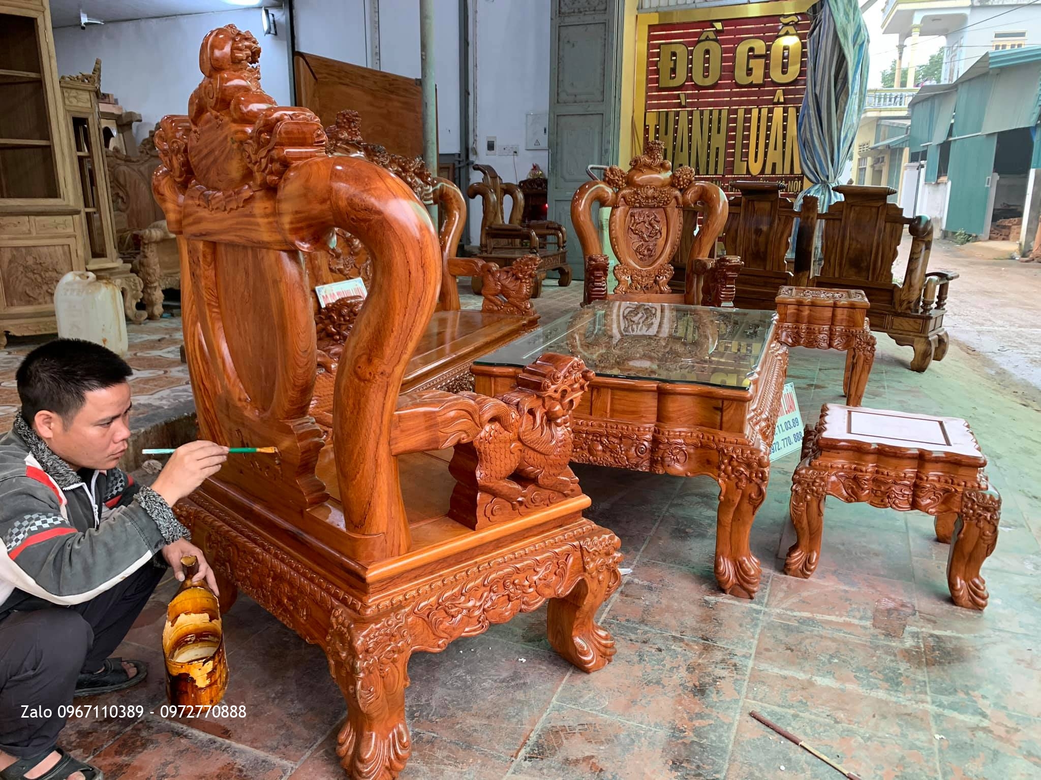 Bộ Bàn Ghế Nghê Bảo Đỉnh Cột 12 Gồm 6 Món Siêu Víp Giá BÌnh Dân-