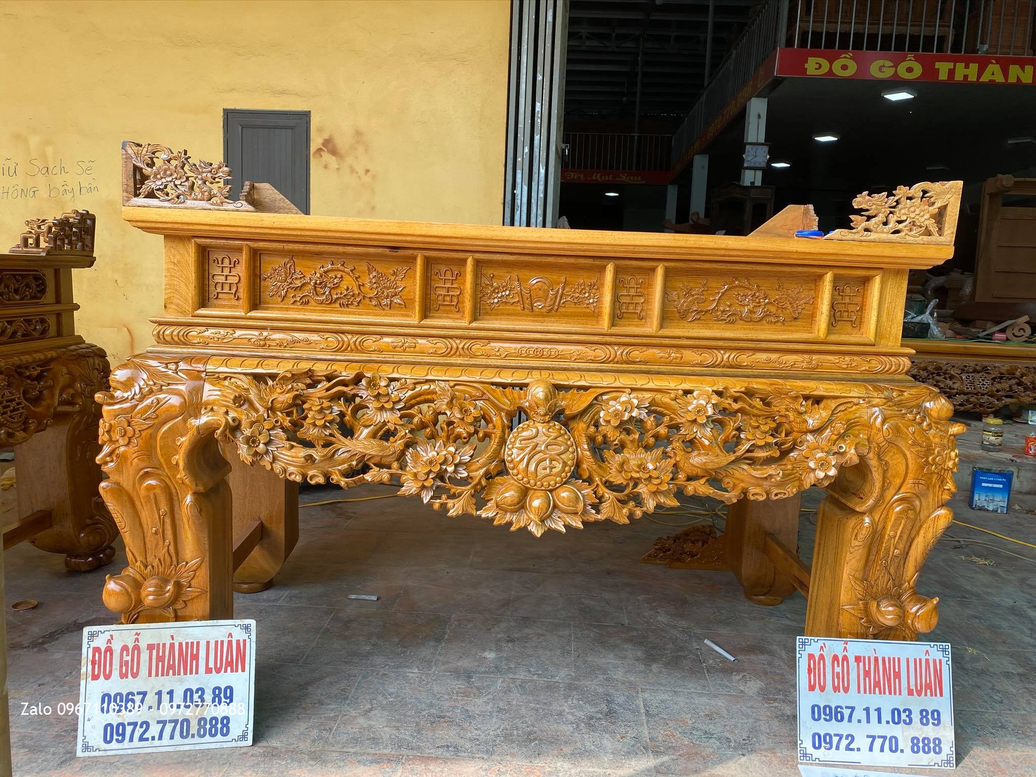 sập thờ ngũ phúc kim tiền gỗ gụ siêu siêu vip-;