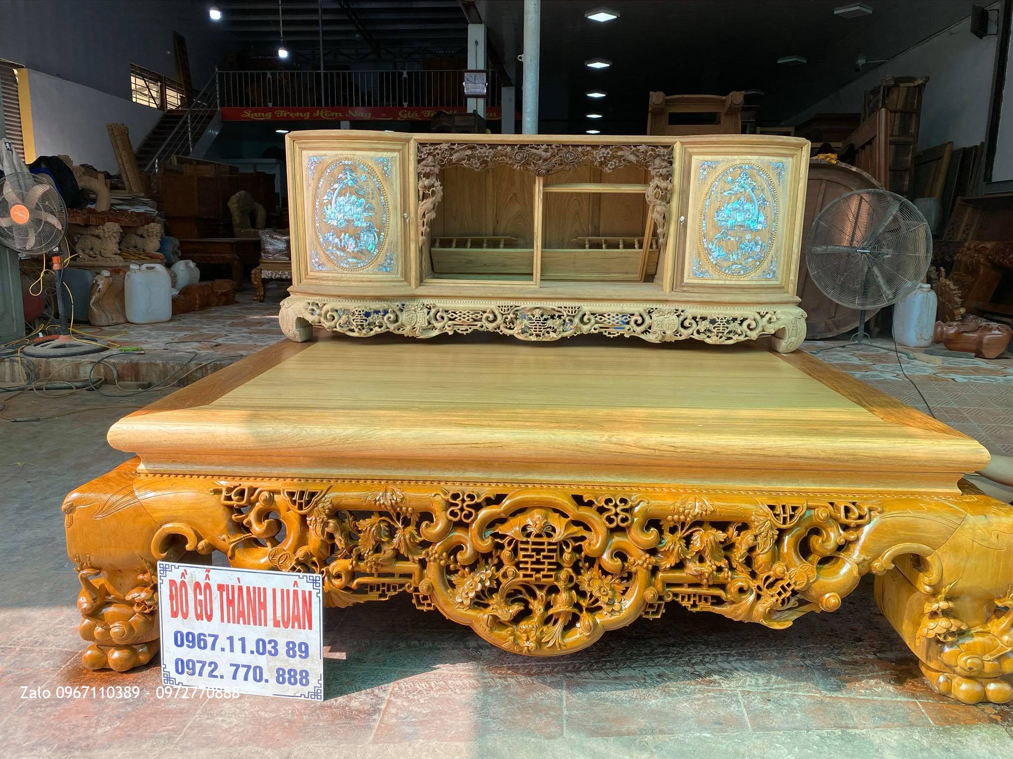 sập thờ ngũ phúc kim tiền gỗ gụ siêu siêu vip.