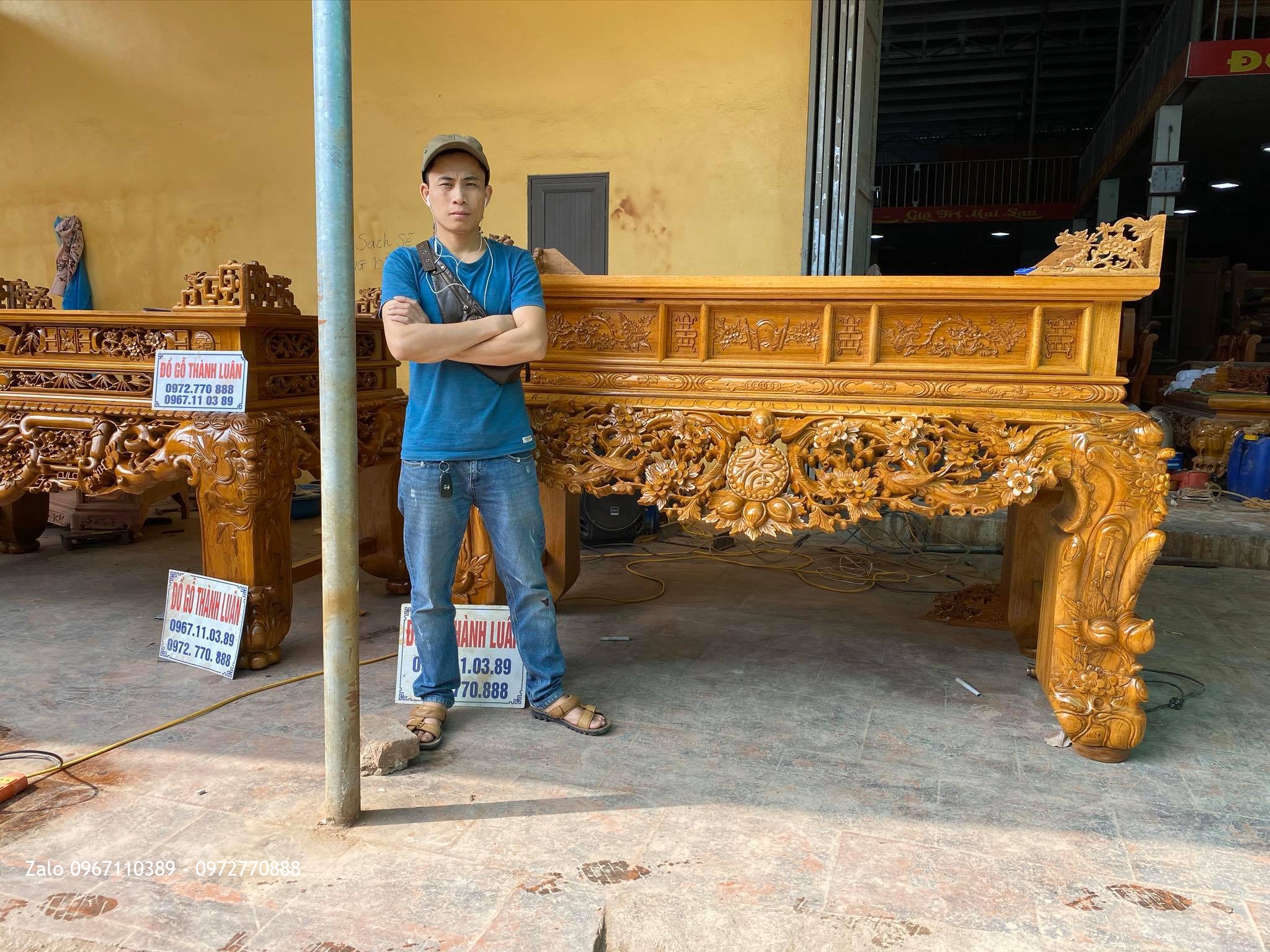 sập thờ ngũ phúc kim tiền gỗ gụ siêu siêu vip