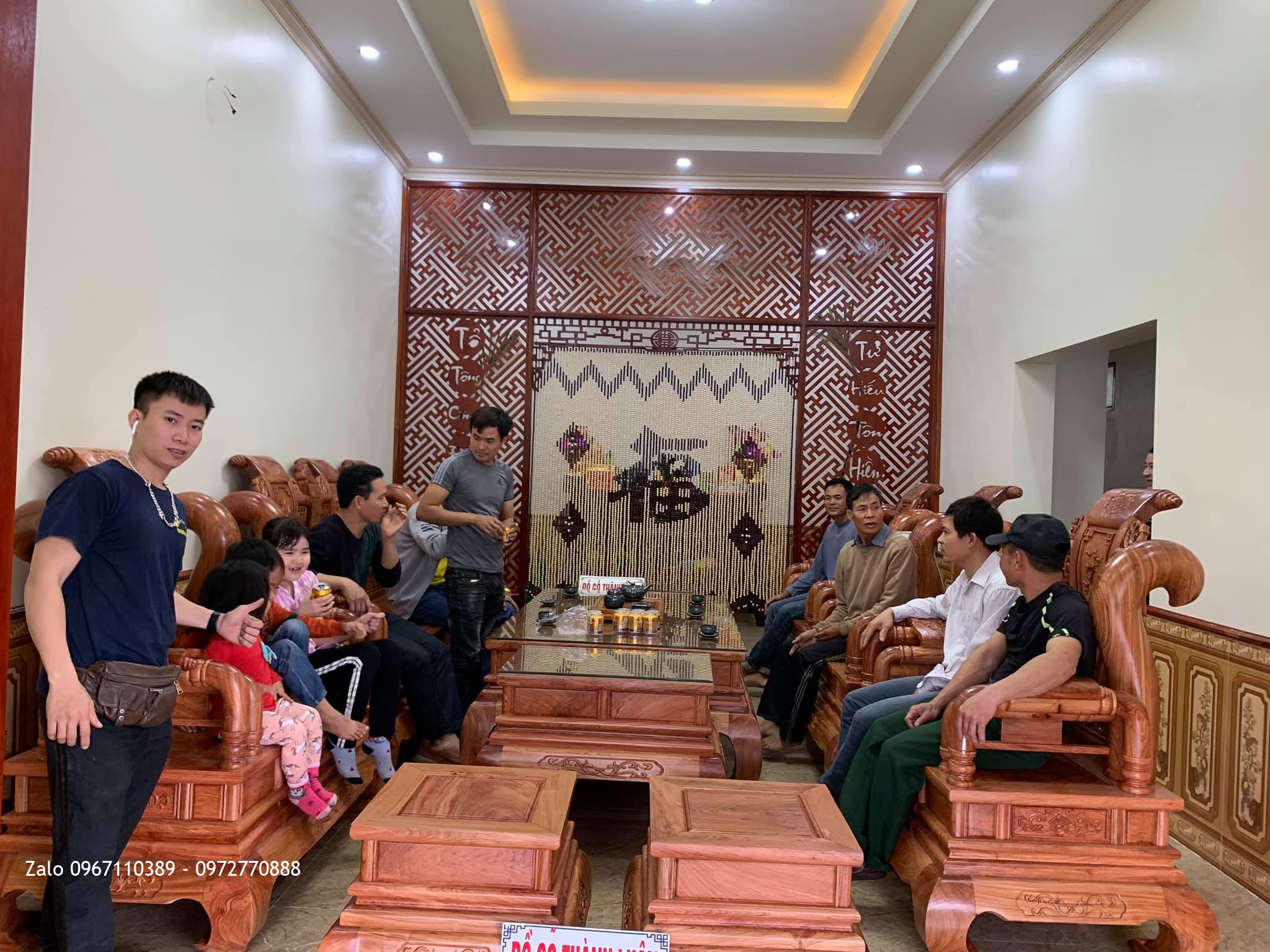 Bộ Bàn Ghế Nghê Bảo Đỉnh Gỗ Hương Đá Cột 12 Gồm 8 Món-;