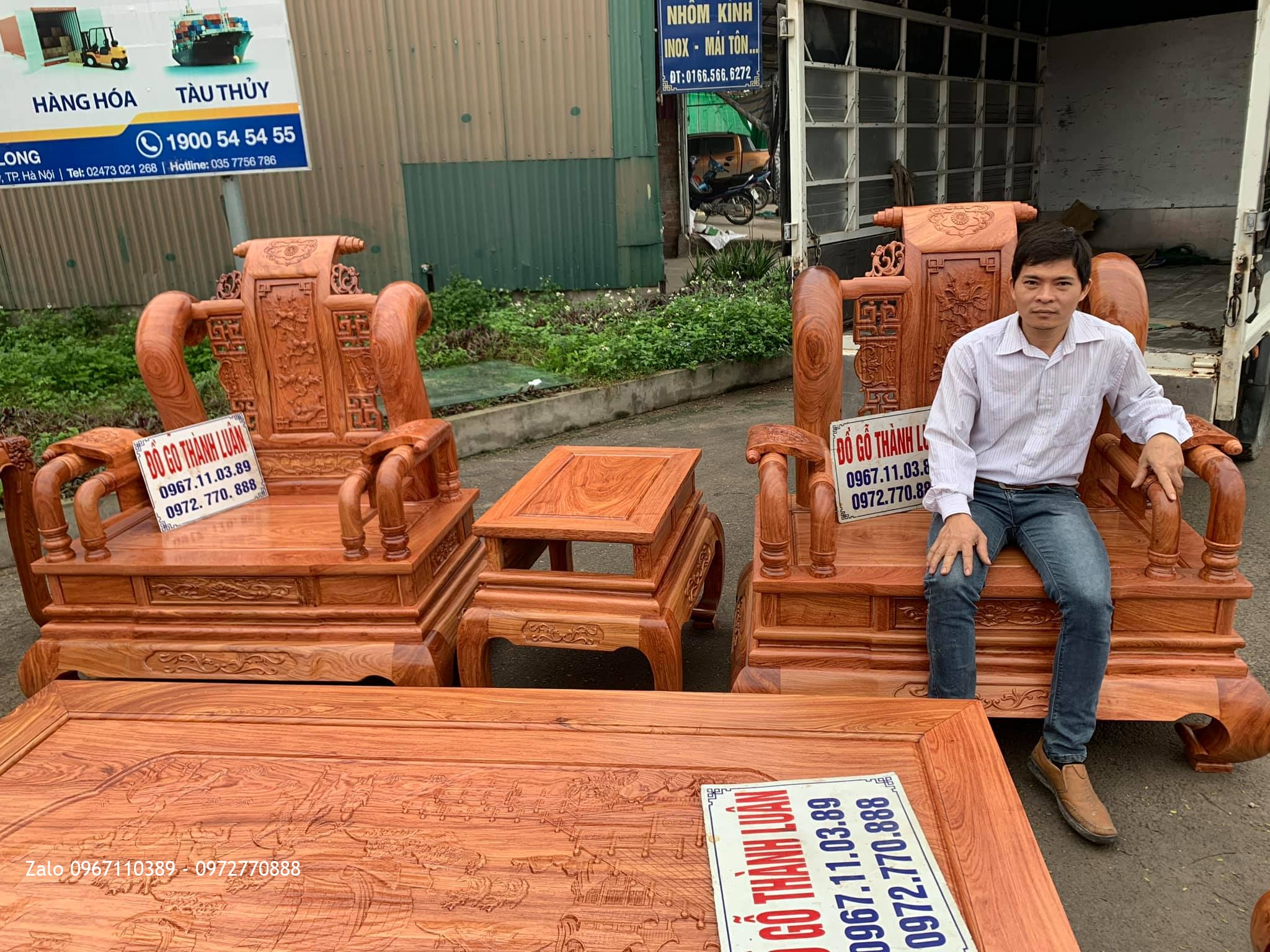 Bộ Bàn Ghế Nghê Bảo Đỉnh Gỗ Hương Đá Cột 12 Gồm 8 Món,