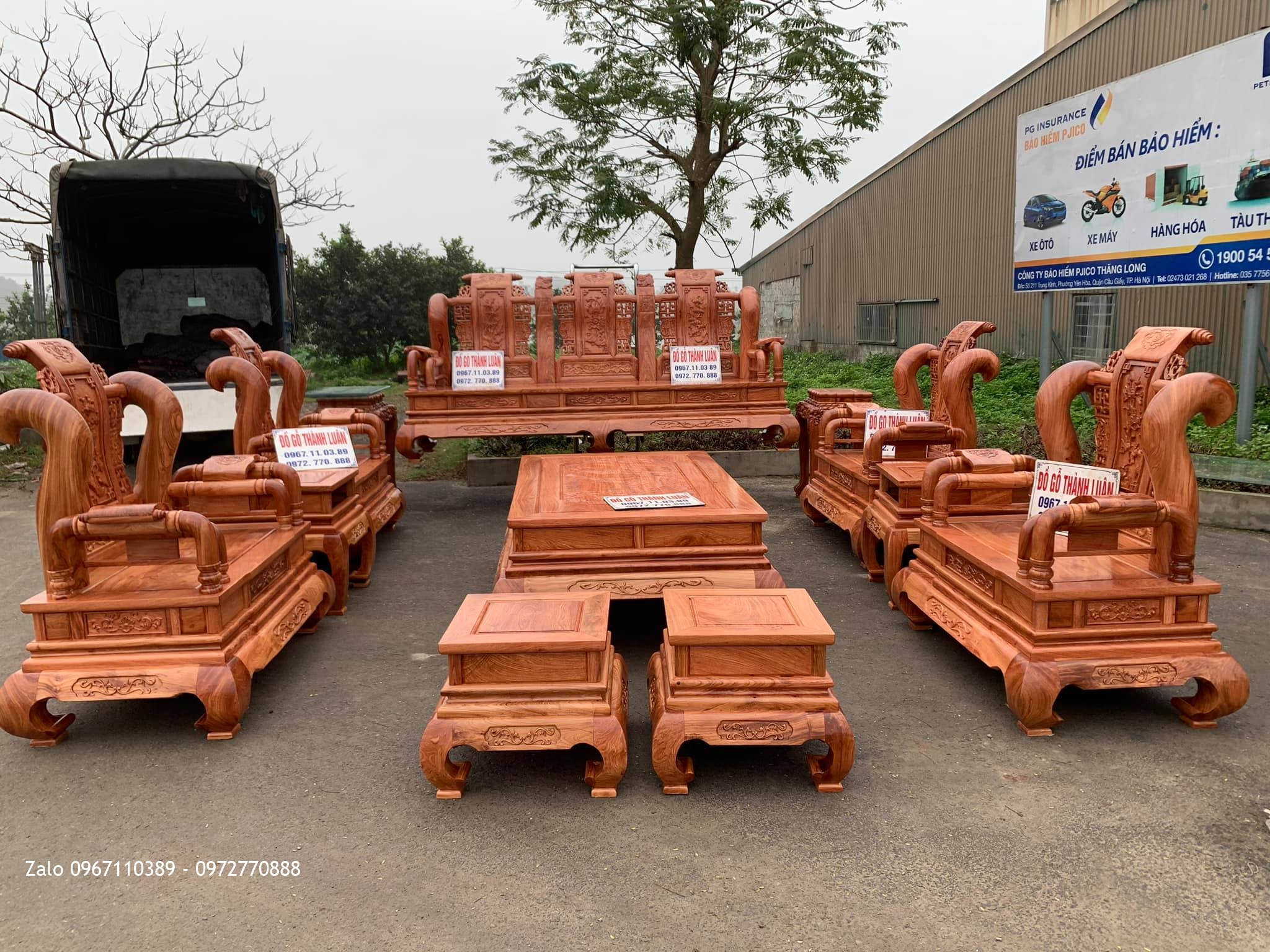 Bộ Bàn Ghế Nghê Bảo Đỉnh Gỗ Hương Đá Cột 12 Gồm 8 Món,,,