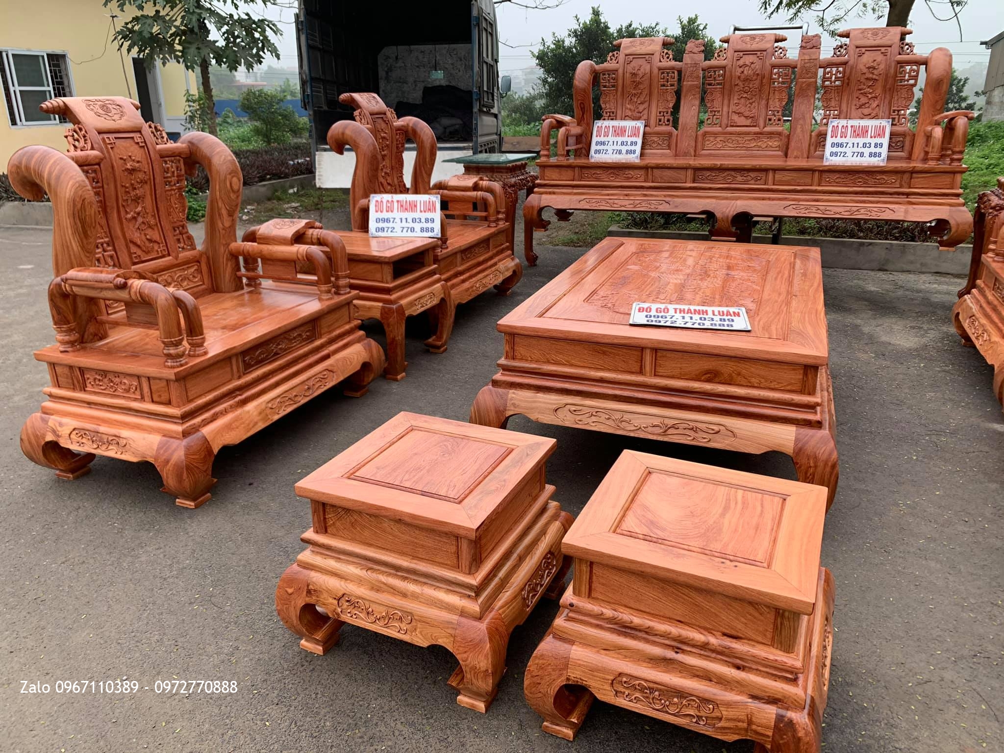 Bộ Bàn Ghế Nghê Bảo Đỉnh Gỗ Hương Đá Cột 12 Gồm 8 Món,,,