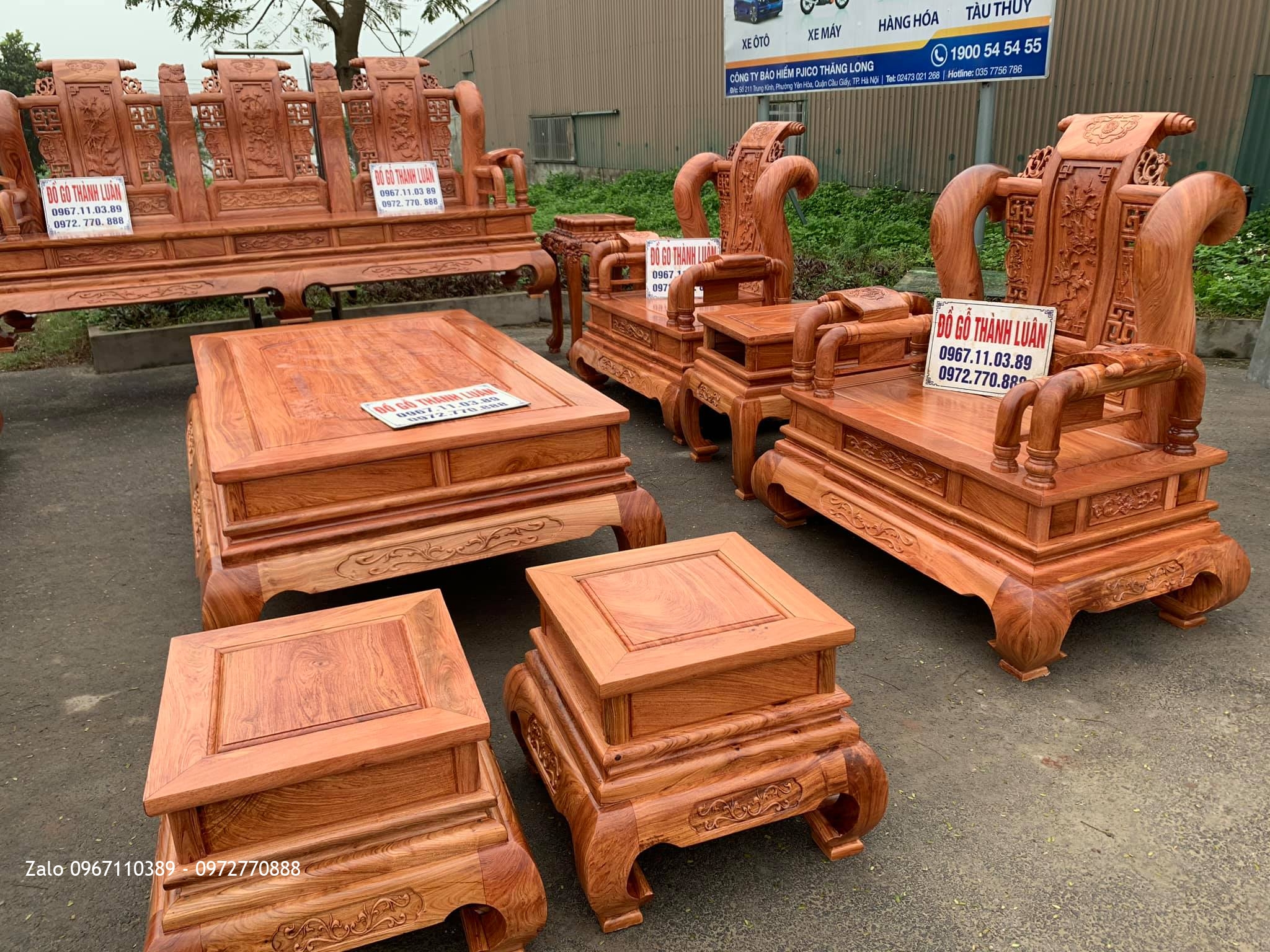 Bộ Bàn Ghế Nghê Bảo Đỉnh Gỗ Hương Đá Cột 12 Gồm 8 Món,,