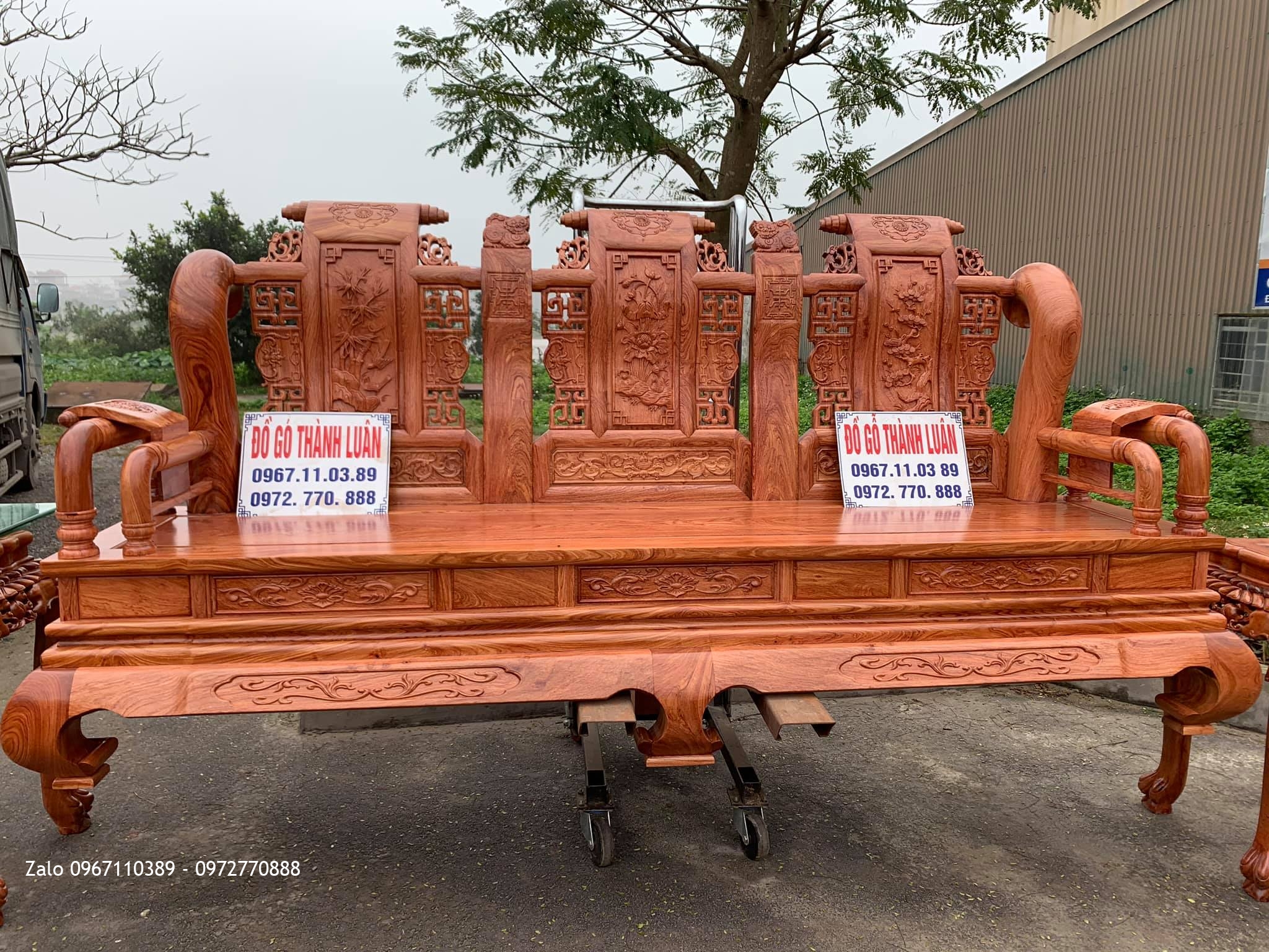 Bộ Bàn Ghế Nghê Bảo Đỉnh Gỗ Hương Đá Cột 12 Gồm 8 Món,