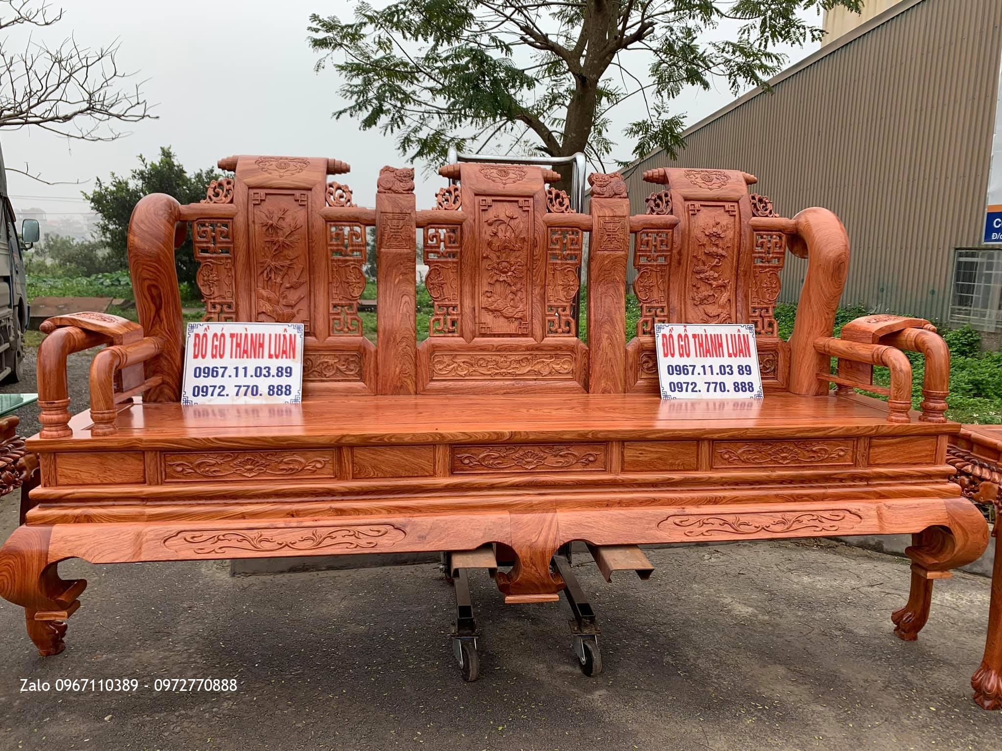 Bộ Bàn Ghế Nghê Bảo Đỉnh Gỗ Hương Đá Cột 12 Gồm 8 Món.