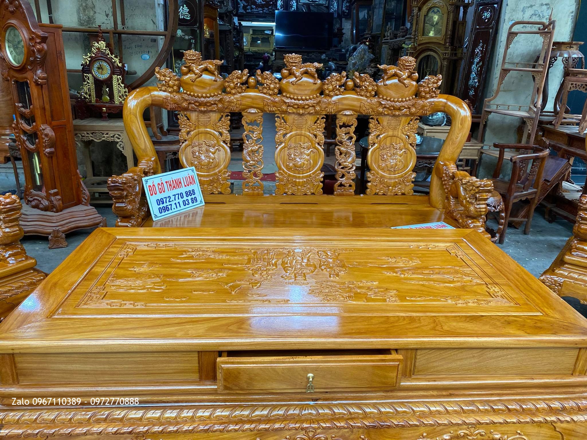 Bộ Ghế Minh Quốc Nghê Gỗ Gõ Đỏ Anh Cường Nam Sơn Hải Phòng