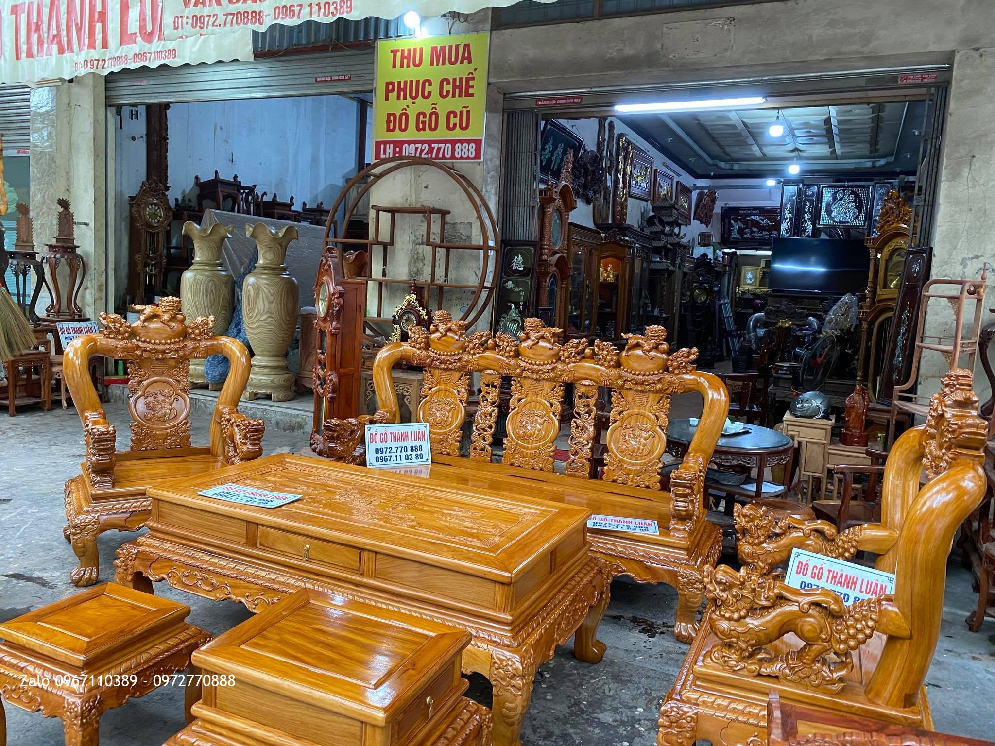 Bộ Ghế Minh Quốc Nghê Gỗ Gõ Đỏ Anh Cường Nam Sơn Hải Phòng-