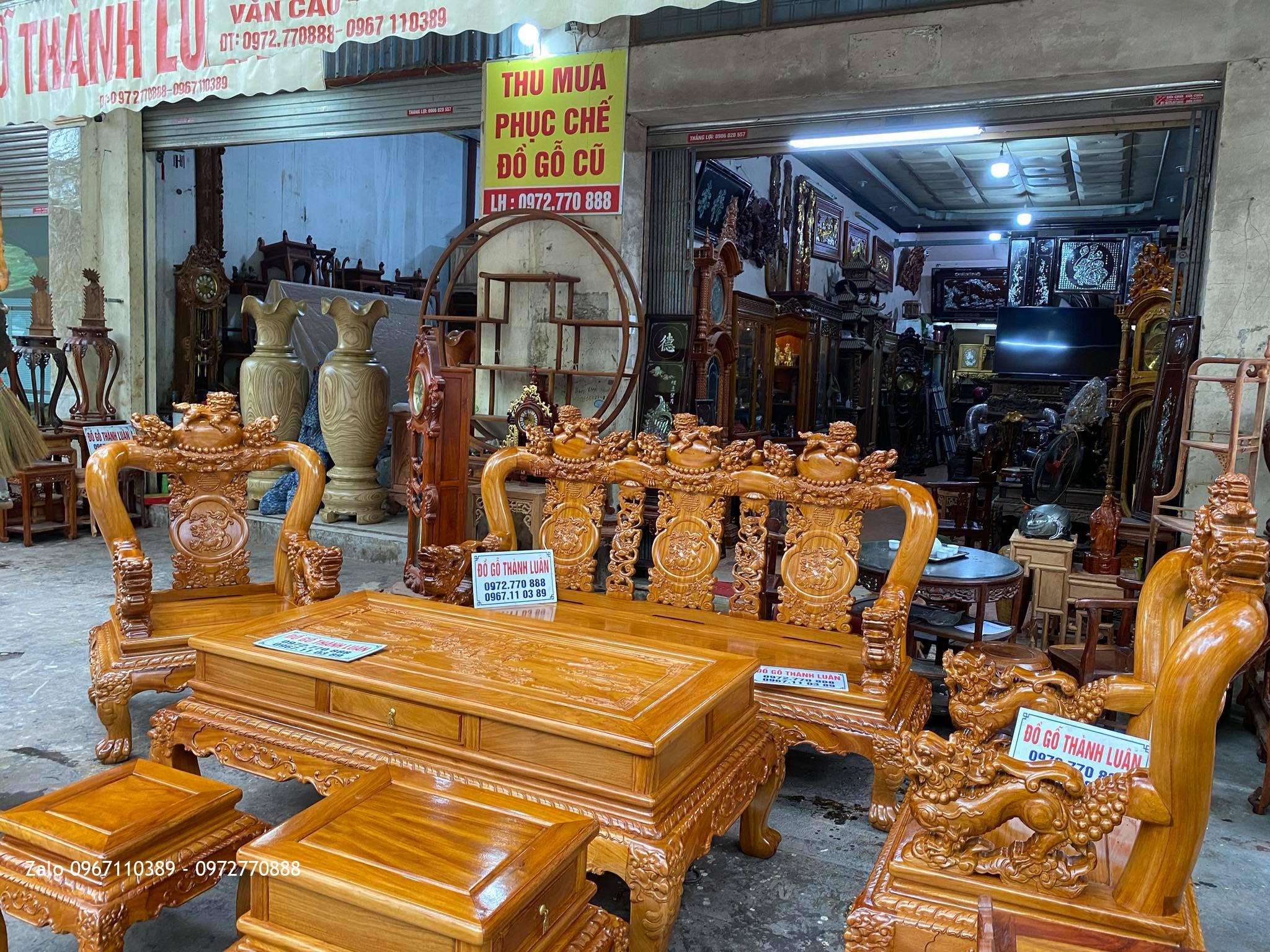 Bộ Ghế Minh Quốc Nghê Gỗ Gõ Đỏ Anh Cường Nam Sơn Hải Phòng..