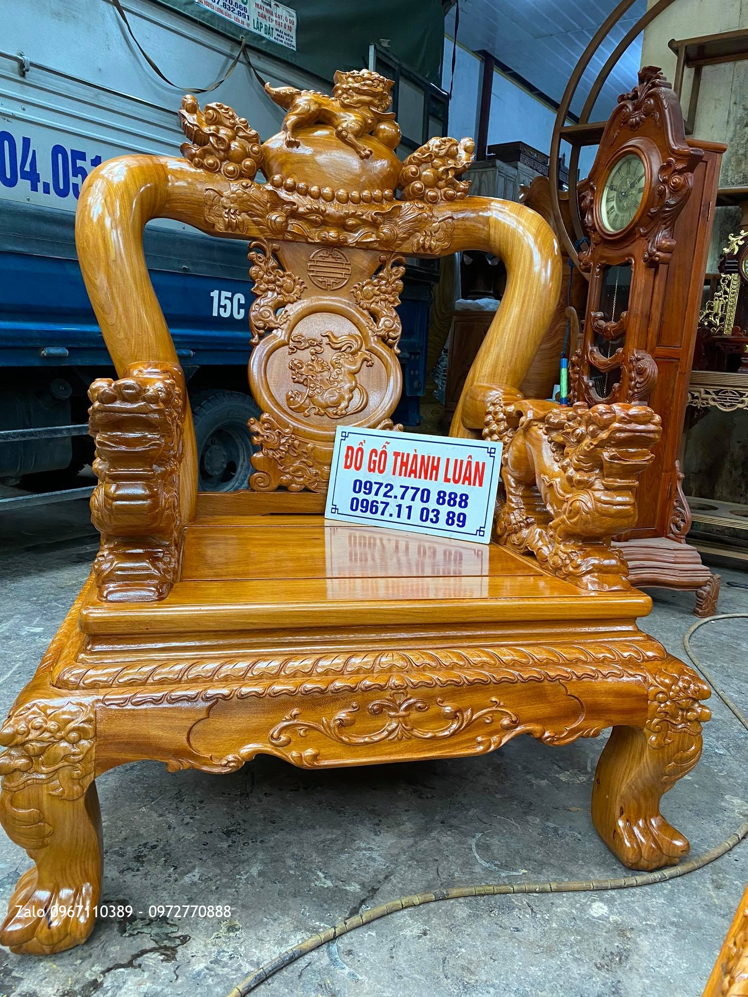 Bộ Ghế Minh Quốc Nghê Gỗ Gõ Đỏ Anh Cường Nam Sơn Hải Phòng.