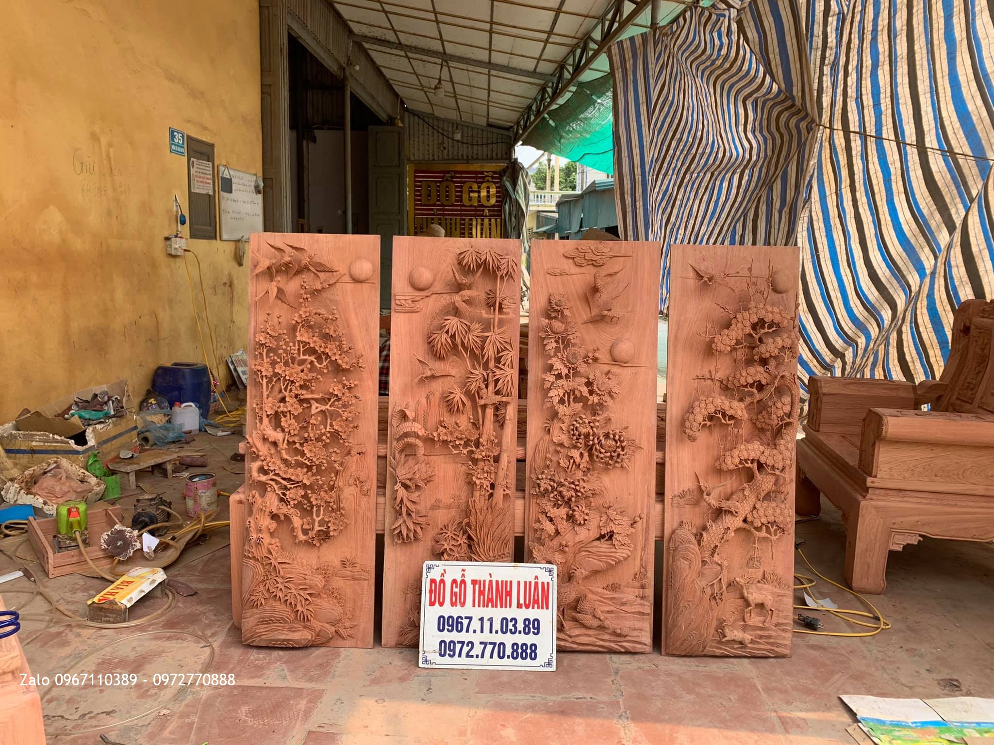 Bộ Tranh Tứ Quý Gỗ Hương Đá Siêu Khủng Do Nghệ Nhân Gốc Nghề Chế Tác