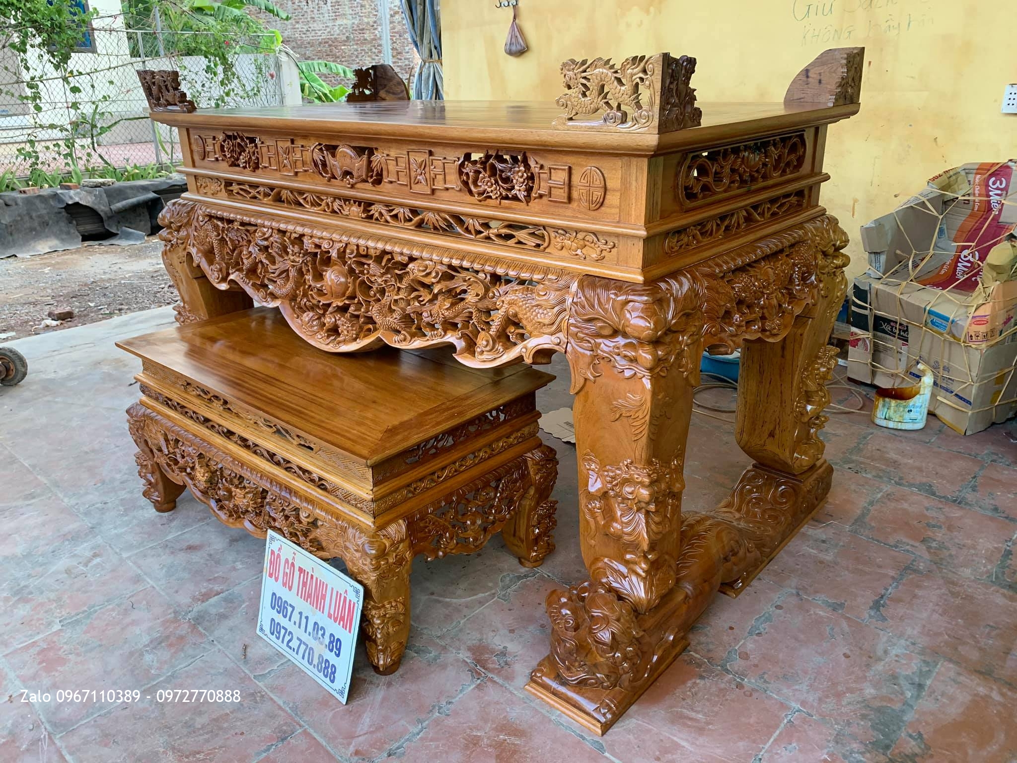 Sạp Thờ Tứ Linh Nghê Trầu Víp Gỗ Gụ bán về Thuận Thành Bắc Ninh cho gia đình a Xuân Hùng