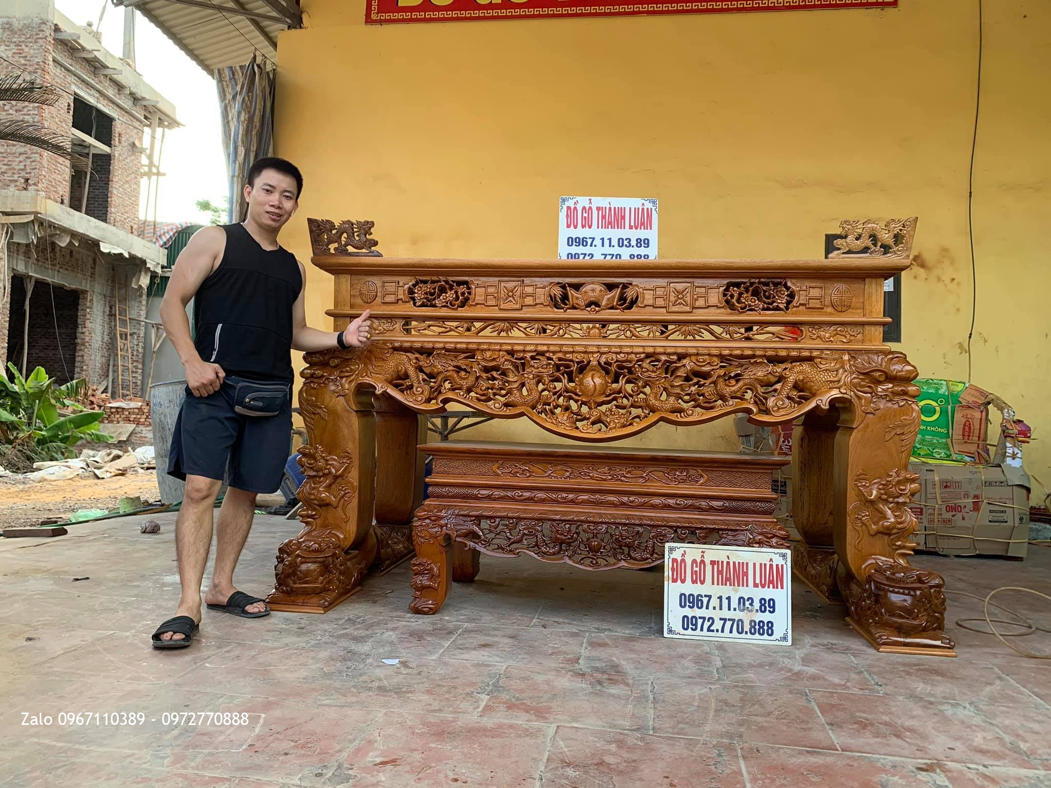 Sạp Thờ Tứ Linh Nghê Trầu Víp Gỗ Gụ bán về Thuận Thành Bắc Ninh cho gia đình a Xuân Hùng